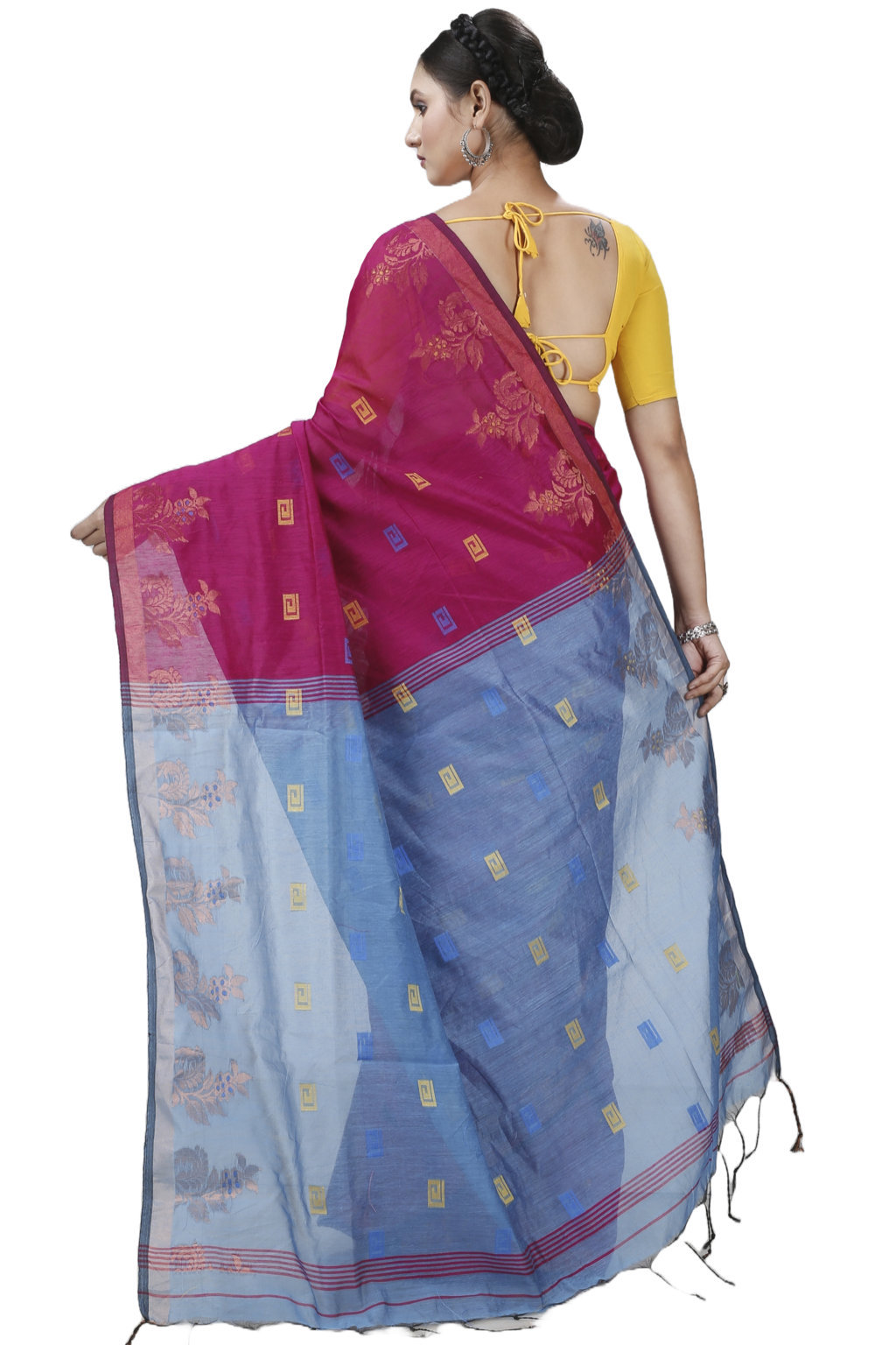 Parpel Blue Blended Cotton Banu Hand Loom Saree (1284)